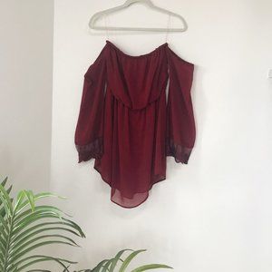 Off the Shoulder Flowy Boho Maroon Dress